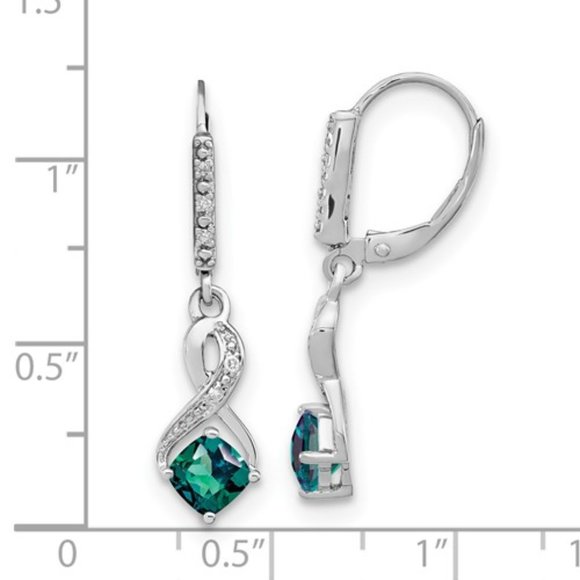925 Sterling Silver Alexandrite and Diamond Drop Dangle Earrings June Birthstone - Picture 4 of 4